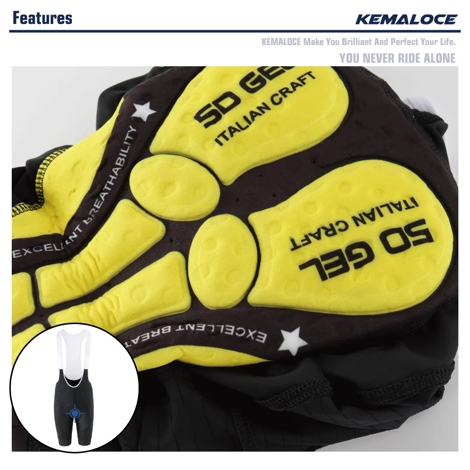 KEMALOCE Black Cycling Bib Shorts Men Shockproof 5D Gel Pad Bike Bib Shorts Reflective Men MTB Lycra Bicycle Tights Knicker