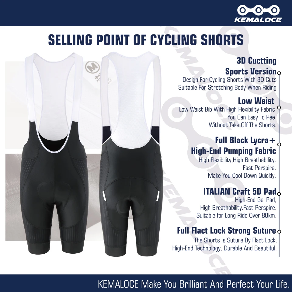 KEMALOCE Black Cycling Bib Shorts Men Shockproof 5D Gel Pad Bike Bib Shorts Reflective Men MTB Lycra Bicycle Tights Knicker