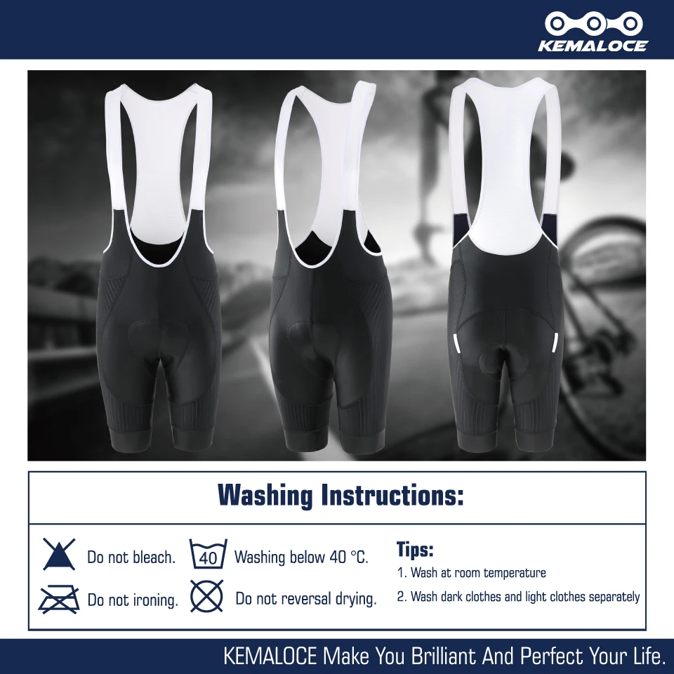 KEMALOCE Black Cycling Bib Shorts Men Shockproof 5D Gel Pad Bike Bib Shorts Reflective Men MTB Lycra Bicycle Tights Knicker