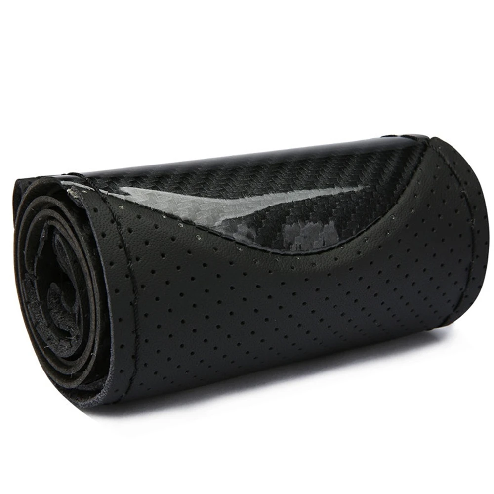 Carbon Fiber Car Steering Wheel Cover Sew DIY Hand Stitch PU Leather Protector Braiding Cover For Steering Wheel 38 cm