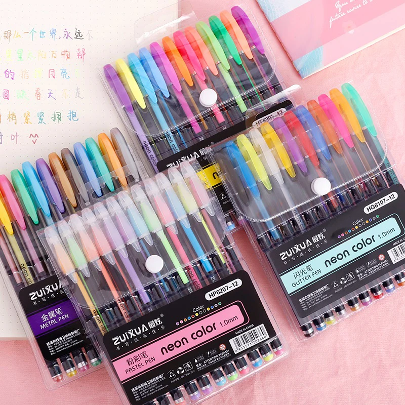 12/18/24 Colors Gel Pen Set Pastel Metallic Neon Glitter Pens For Adult Coloring Book Journals Drawing Doodling Art Markers