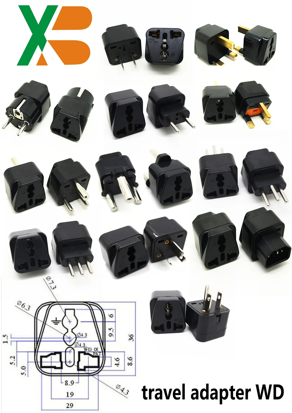 Universal Travel plug to UK,US,EU,small South Africa plug,AC power outlet,adapter,Nepal,India,Sri Lanka Big South Africa 15A/10A
