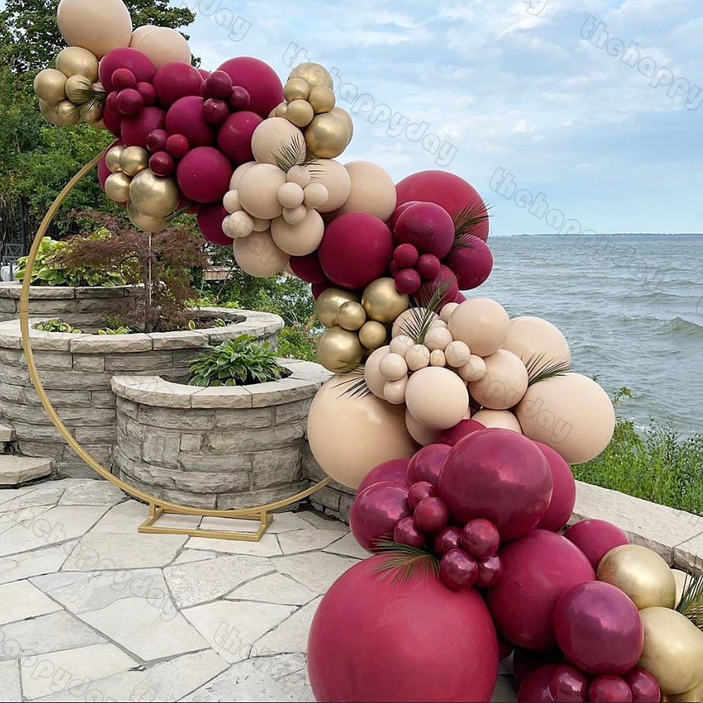 144Pcs Burgundy Wine Red Balloons Garland Kit Translucent Rose Red Balloons DIY Chrome Balloon Arch Wedding Birthday Party Decor