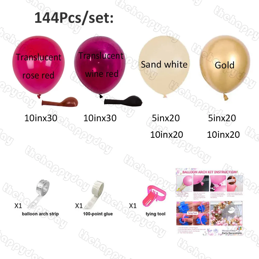 144Pcs Burgundy Wine Red Balloons Garland Kit Translucent Rose Red Balloons DIY Chrome Balloon Arch Wedding Birthday Party Decor