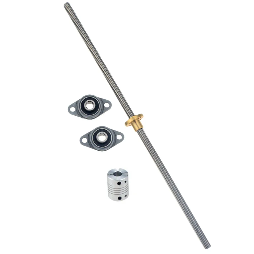 1Set 3D Printer CNC T8 Lead Screw 8mm Length 100-800mm + Brass Copper Nut + KFL08 Bearing Bracket + Flexible Coupling 8x8