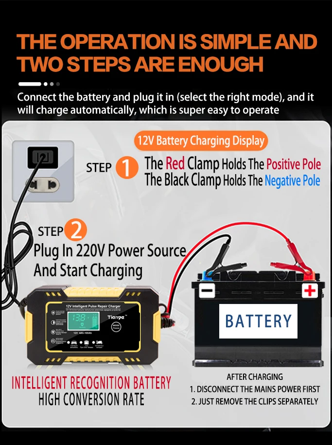 12V6A Car Motorcycle Battery Repair Charger All Intelligent Universal Type Lead Acid Storage Charger