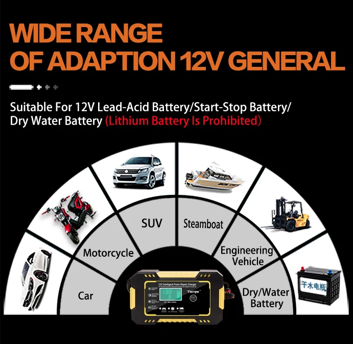 12V6A Car Motorcycle Battery Repair Charger All Intelligent Universal Type Lead Acid Storage Charger