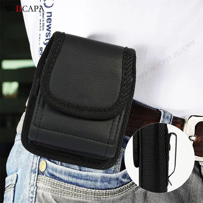 Leather Phone Pouch For Samsung Z Flip 8 7 Belt Clip Holster Oxford Cloth Phone Case For Galaxy Z Flip 4 3 5G SM-F711B Waist Bag
