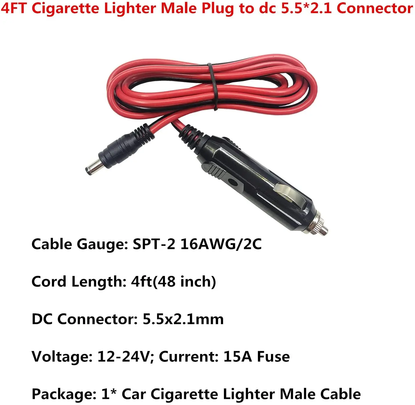 12-24V DC Car Charger Auto Power Supply Cord Cigarette Lighter Male Plug to DC 5.5mm x 2.1mm Connector Extension Cord for dvd