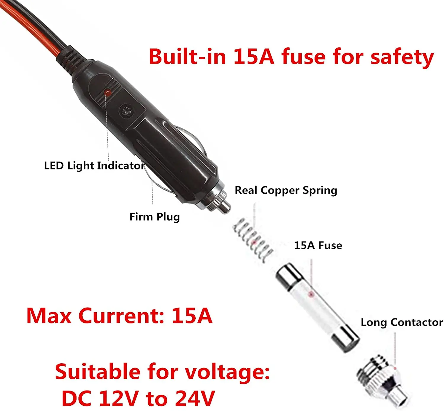 12-24V DC Car Charger Auto Power Supply Cord Cigarette Lighter Male Plug to DC 5.5mm x 2.1mm Connector Extension Cord for dvd