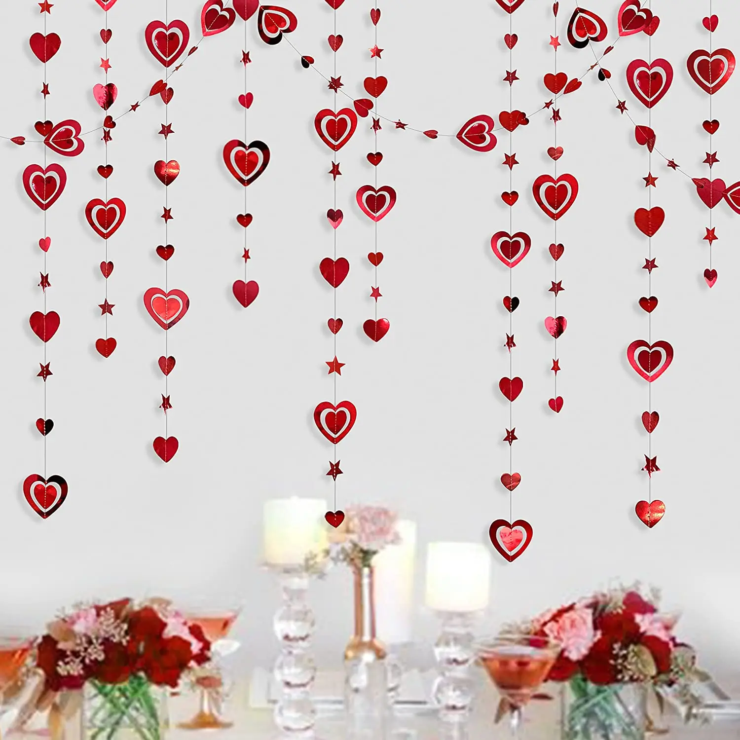 Glitter Red Wedding Decoration Heart Banner Garlands Hanging Streamers for Anniversary Engagement Bridal Shower Birthday Party