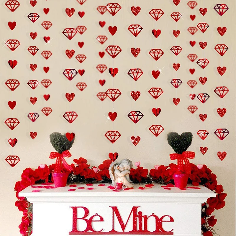 Glitter Red Wedding Decoration Heart Banner Garlands Hanging Streamers for Anniversary Engagement Bridal Shower Birthday Party
