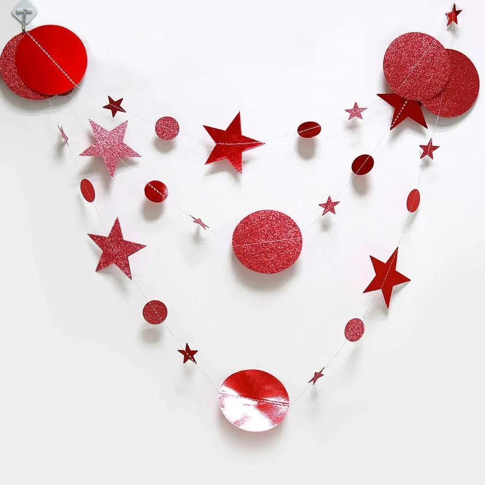 Glitter Red Wedding Decoration Heart Banner Garlands Hanging Streamers for Anniversary Engagement Bridal Shower Birthday Party
