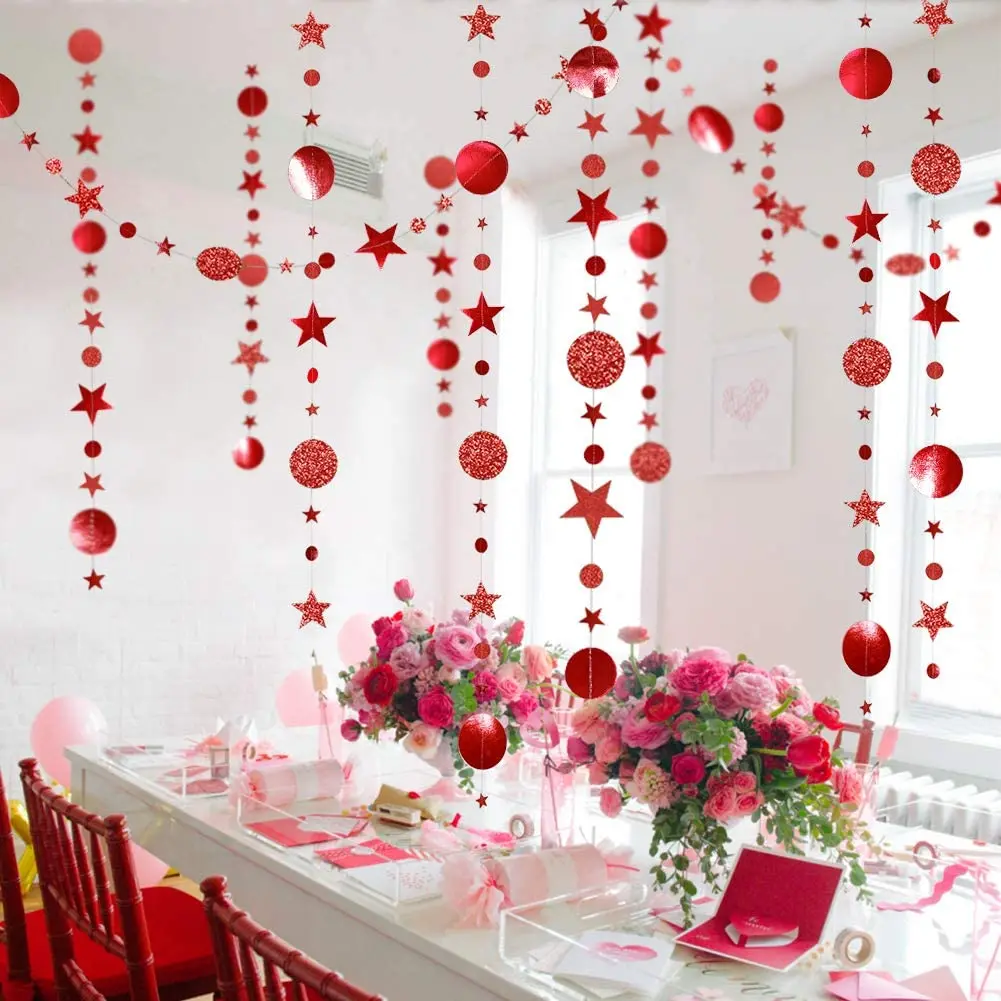 Glitter Red Wedding Decoration Heart Banner Garlands Hanging Streamers for Anniversary Engagement Bridal Shower Birthday Party