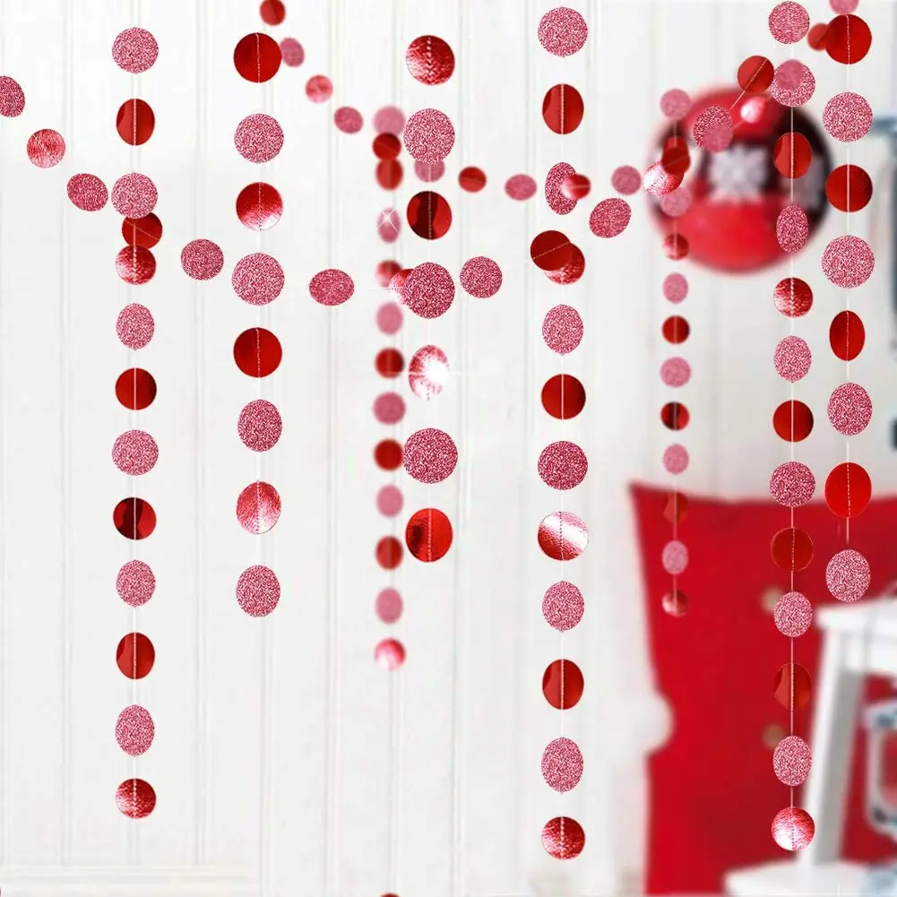 Glitter Red Wedding Decoration Heart Banner Garlands Hanging Streamers for Anniversary Engagement Bridal Shower Birthday Party