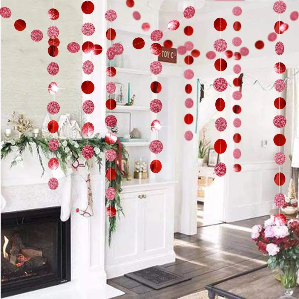Glitter Red Wedding Decoration Heart Banner Garlands Hanging Streamers for Anniversary Engagement Bridal Shower Birthday Party