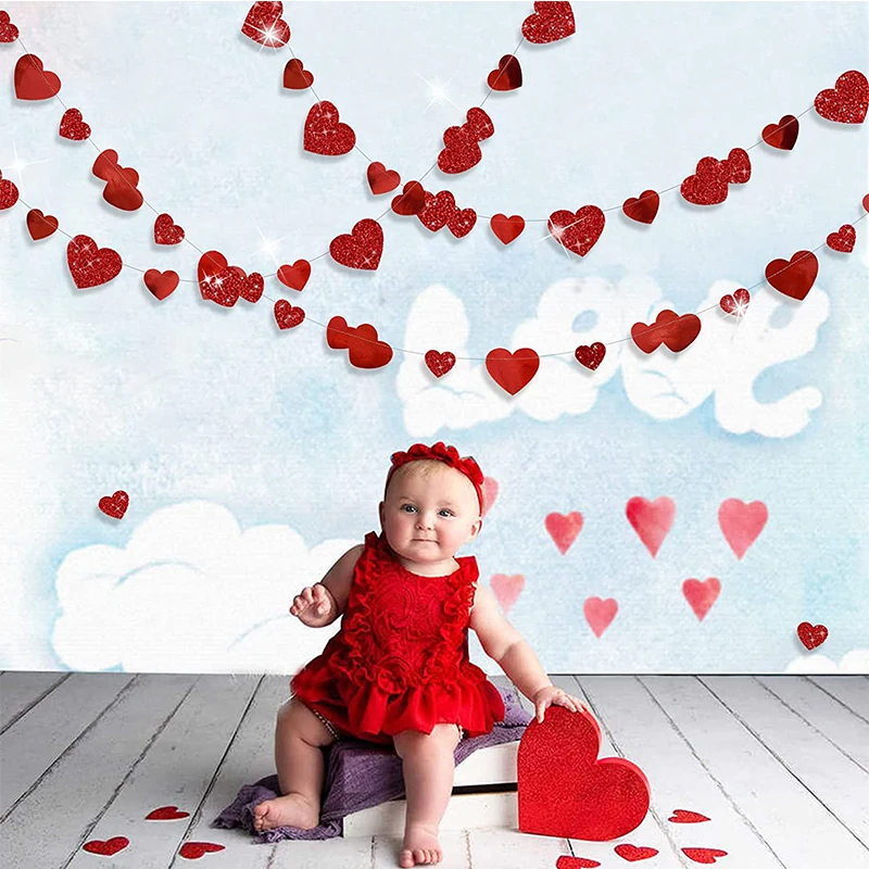 Glitter Red Wedding Decoration Heart Banner Garlands Hanging Streamers for Anniversary Engagement Bridal Shower Birthday Party