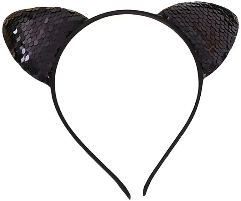 Cat Ear Headbands Reversible Shiny Sequin Hairband Kitty Headband Shine Sequins Hair Hoops for Women and Girls