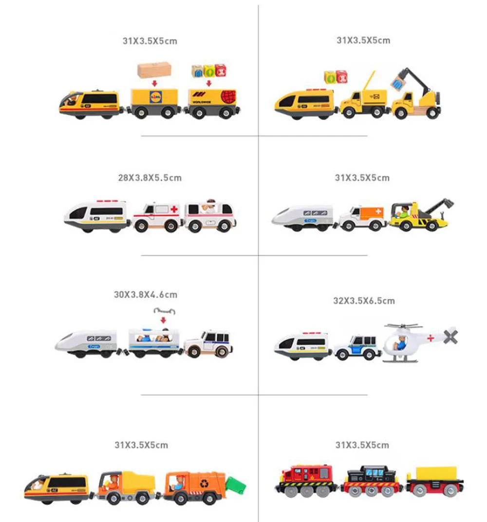 New Fire Truck Magnetic Train Car Ambulance Police Car Fire Truck Helicopter Compatible Brio Wood Track Children's Toys