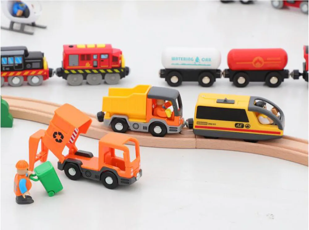 New Fire Truck Magnetic Train Car Ambulance Police Car Fire Truck Helicopter Compatible Brio Wood Track Children's Toys