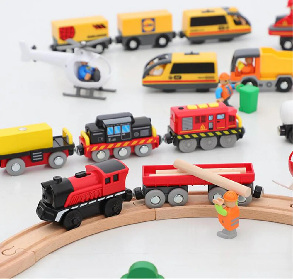 New Fire Truck Magnetic Train Car Ambulance Police Car Fire Truck Helicopter Compatible Brio Wood Track Children's Toys