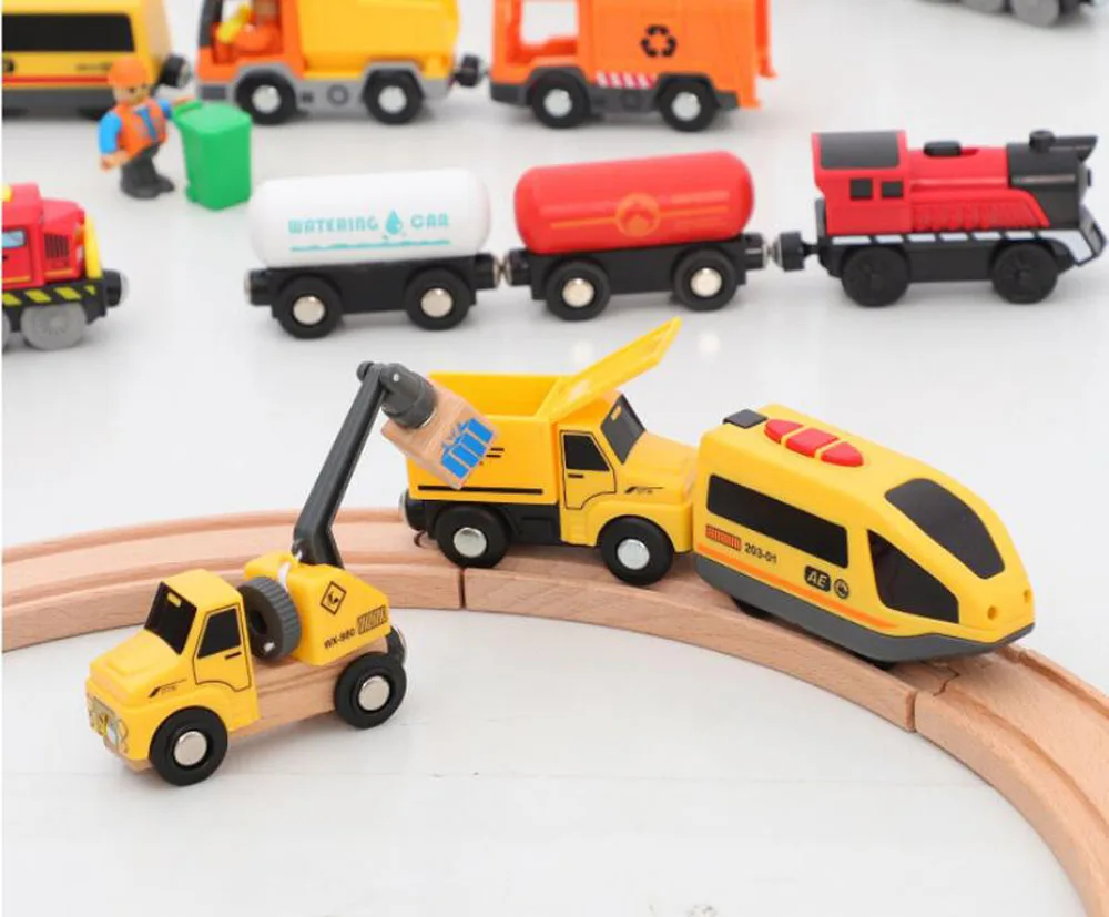 New Fire Truck Magnetic Train Car Ambulance Police Car Fire Truck Helicopter Compatible Brio Wood Track Children's Toys