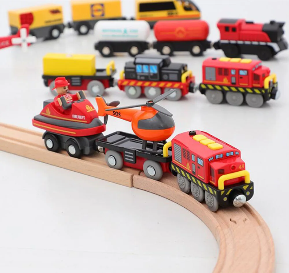 New Fire Truck Magnetic Train Car Ambulance Police Car Fire Truck Helicopter Compatible Brio Wood Track Children's Toys