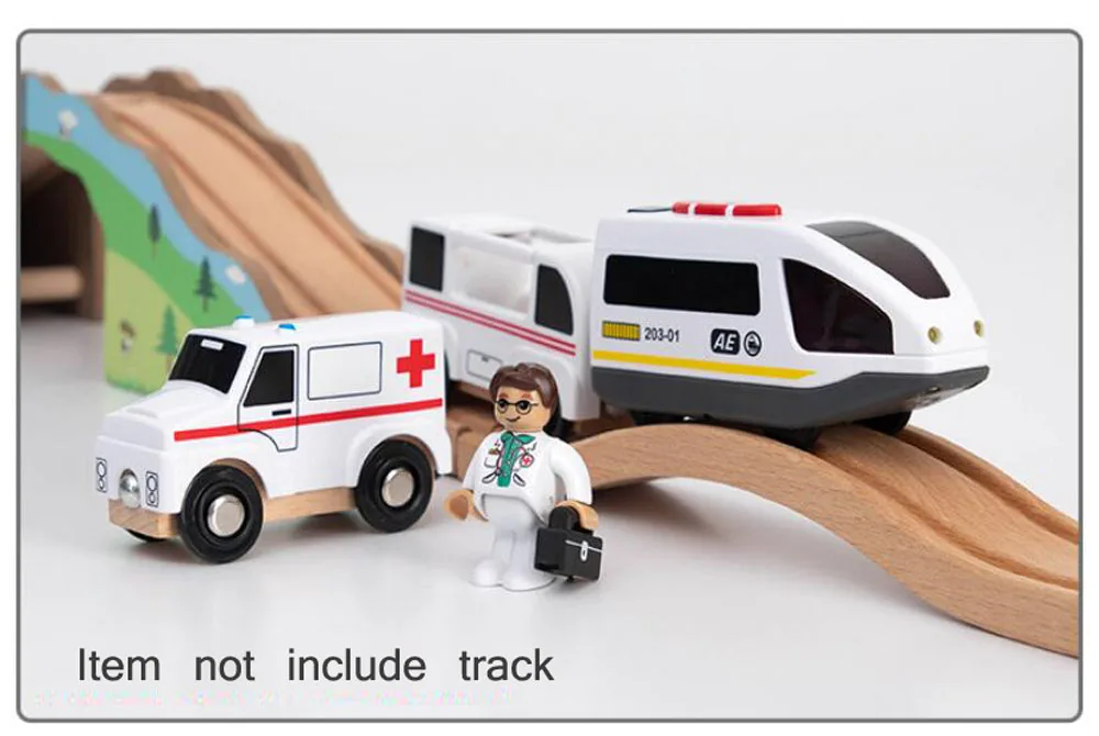 New Fire Truck Magnetic Train Car Ambulance Police Car Fire Truck Helicopter Compatible Brio Wood Track Children's Toys