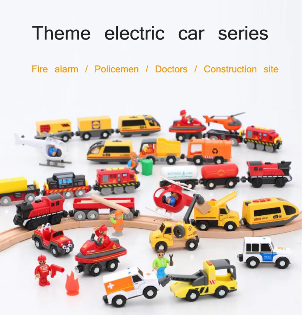 New Fire Truck Magnetic Train Car Ambulance Police Car Fire Truck Helicopter Compatible Brio Wood Track Children's Toys