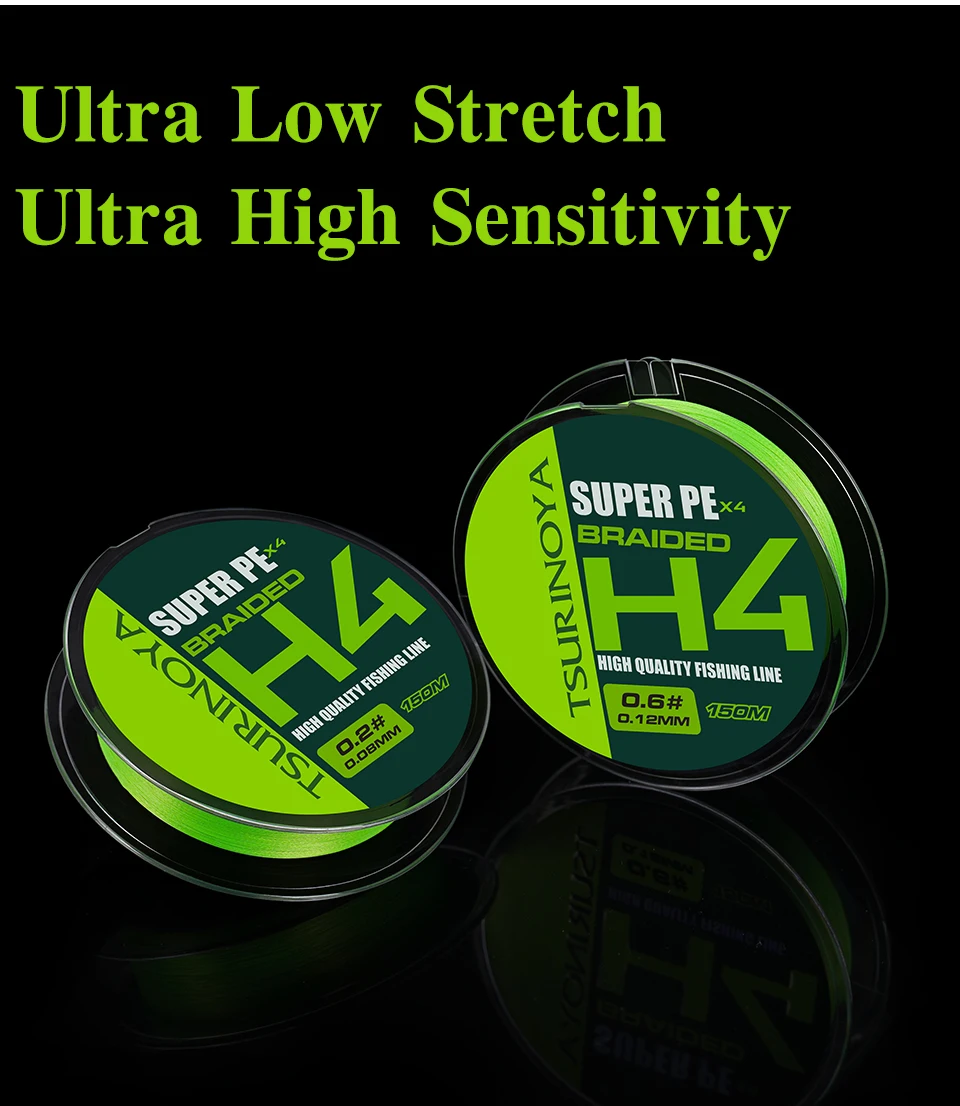 TSURINOYA 4 Weaves PE Fishing Line H4 4-8lb 150m Light Game Trout Game Long Casting 4 Strand Braided Smooth Multifilament Line