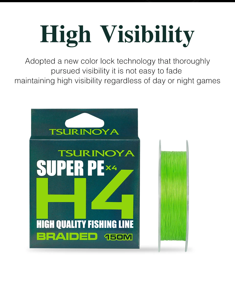 TSURINOYA 4 Weaves PE Fishing Line H4 4-8lb 150m Light Game Trout Game Long Casting 4 Strand Braided Smooth Multifilament Line
