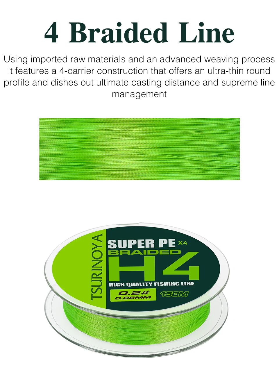 TSURINOYA 4 Weaves PE Fishing Line H4 4-8lb 150m Light Game Trout Game Long Casting 4 Strand Braided Smooth Multifilament Line