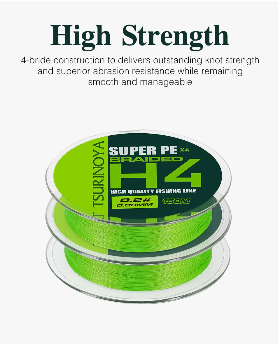 TSURINOYA 4 Weaves PE Fishing Line H4 4-8lb 150m Light Game Trout Game Long Casting 4 Strand Braided Smooth Multifilament Line