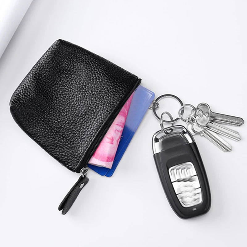 Portable Genuine Leather Coin Purse Vintage Key Card Coin Earphone Holder Pouch for Women Men Mini Wallet