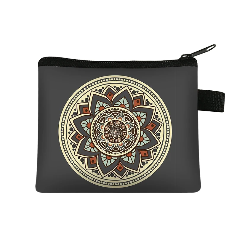 Mandala Flower Print Coin Purse Women Wallet Ladies Multicolor Pattern Cute Coin Bag ID Credit Card Case Mini Coin Holder