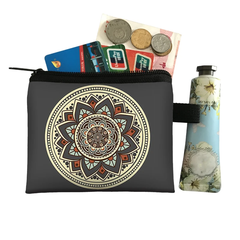 Mandala Flower Print Coin Purse Women Wallet Ladies Multicolor Pattern Cute Coin Bag ID Credit Card Case Mini Coin Holder