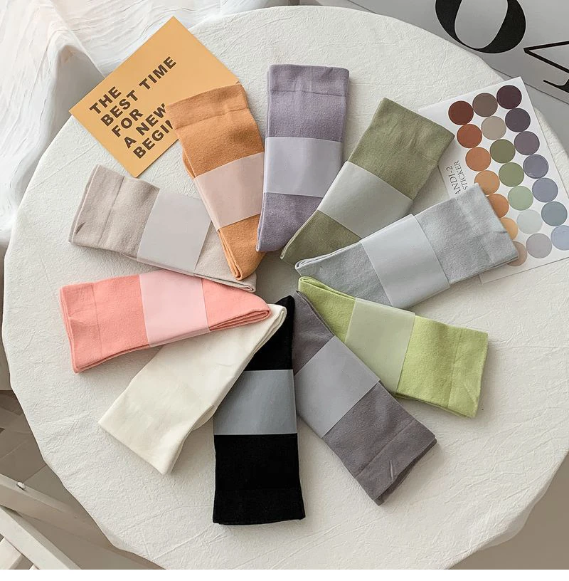 Women Socks New Fashion Candy Color Soft Long Socks Girls Cute Korea Style Breathable Casual Cotton Socks Female Plain Comfort
