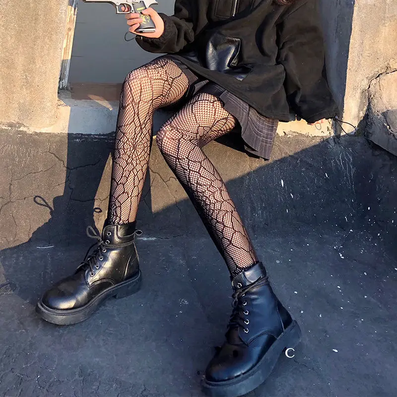 Lolita School Girl Floral Tights Fishnet Over Knee Stocking Long Adorable Anime Gothic Black White Kawaii Sexy Cosplay Costumes