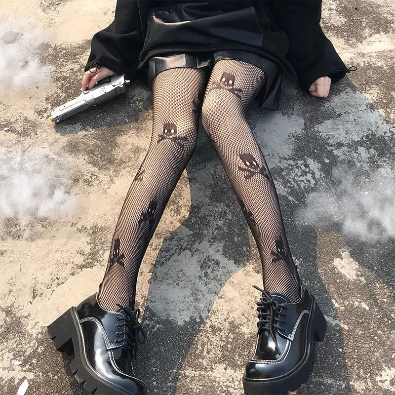 Lolita School Girl Floral Tights Fishnet Over Knee Stocking Long Adorable Anime Gothic Black White Kawaii Sexy Cosplay Costumes