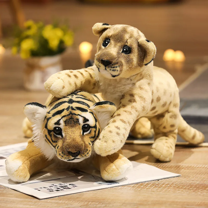 39/48/58cm Lovely Lion Tiger Leopard Plush Toys Cute Simulation Dolls Stuffed Soft Real Like Animal Toys Child Kids Decor Gift