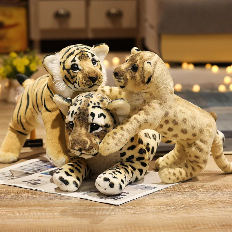39/48/58cm Lovely Lion Tiger Leopard Plush Toys Cute Simulation Dolls Stuffed Soft Real Like Animal Toys Child Kids Decor Gift