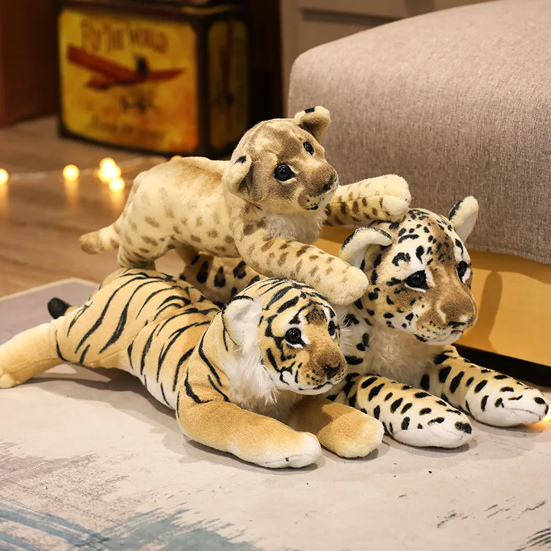 39/48/58cm Lovely Lion Tiger Leopard Plush Toys Cute Simulation Dolls Stuffed Soft Real Like Animal Toys Child Kids Decor Gift