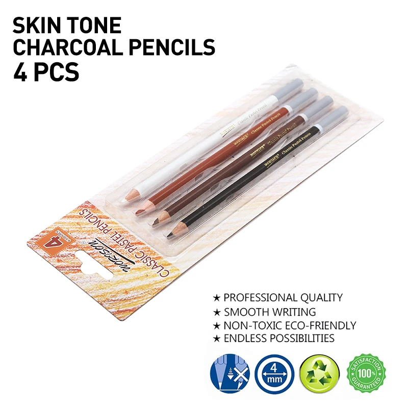 4 Color Professional Soft Pastel Charcoal Pencils Wood Skin Tints White Colored Pencils For Artist Drawing Sketching Blending