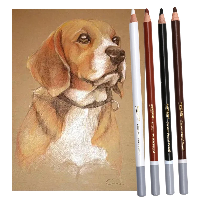 4 Color Professional Soft Pastel Charcoal Pencils Wood Skin Tints White Colored Pencils For Artist Drawing Sketching Blending