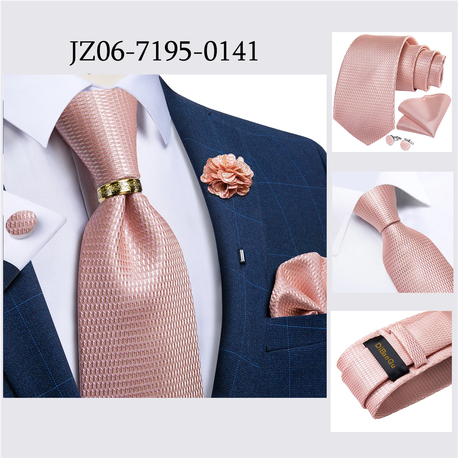 Handmade Paisley Floral Royal Blue Men's Neck Tie Classic 8cm Width Woven Jacquard Tie With Pocket Square Cufflinks Brooch
