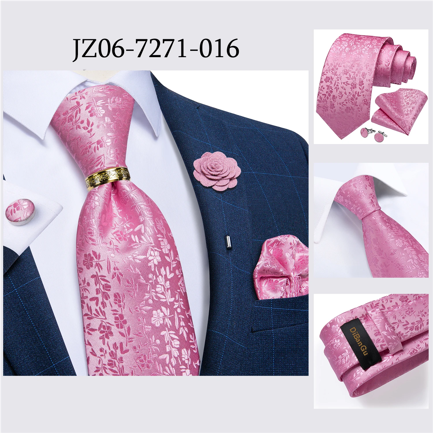 Handmade Paisley Floral Royal Blue Men's Neck Tie Classic 8cm Width Woven Jacquard Tie With Pocket Square Cufflinks Brooch