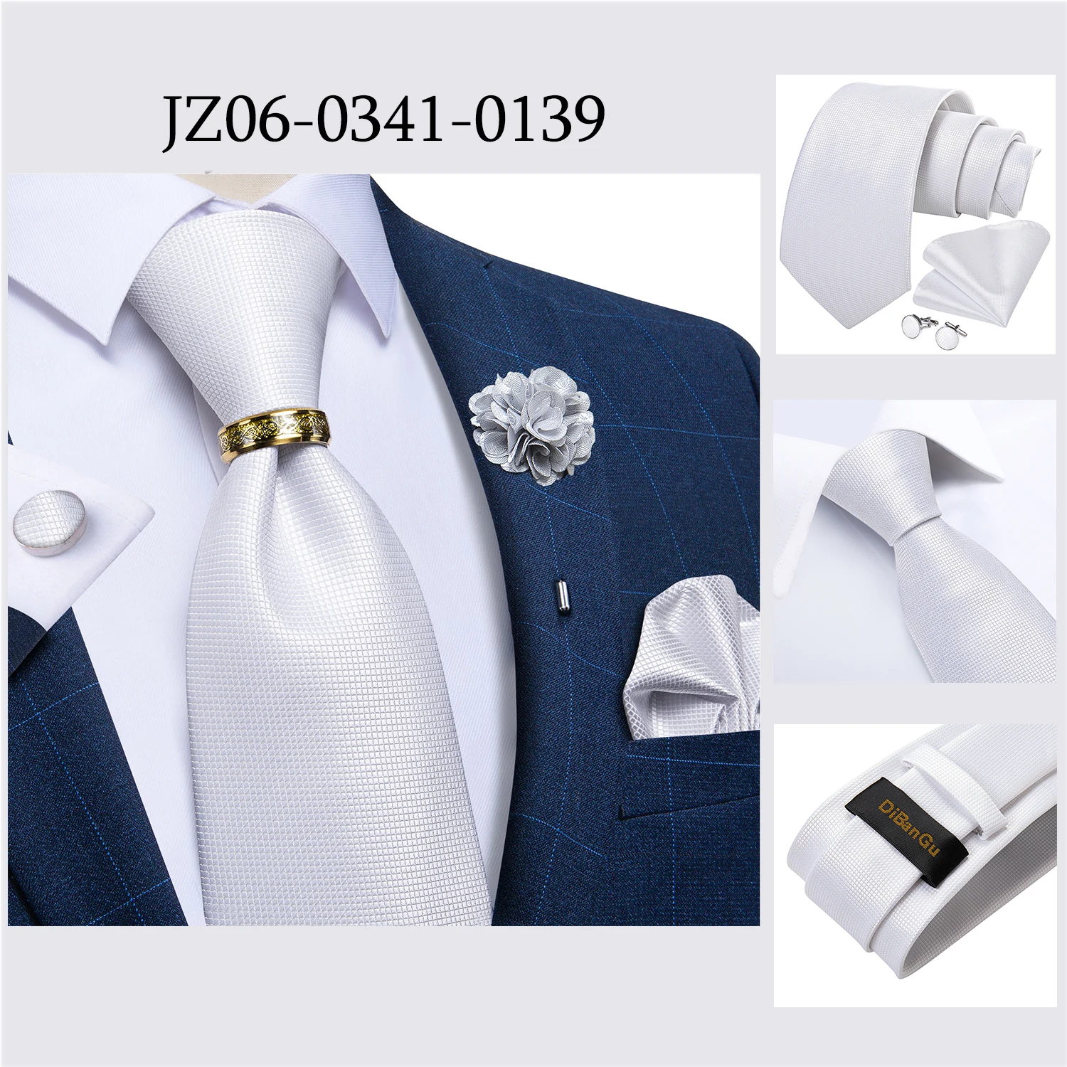 Handmade Paisley Floral Royal Blue Men's Neck Tie Classic 8cm Width Woven Jacquard Tie With Pocket Square Cufflinks Brooch