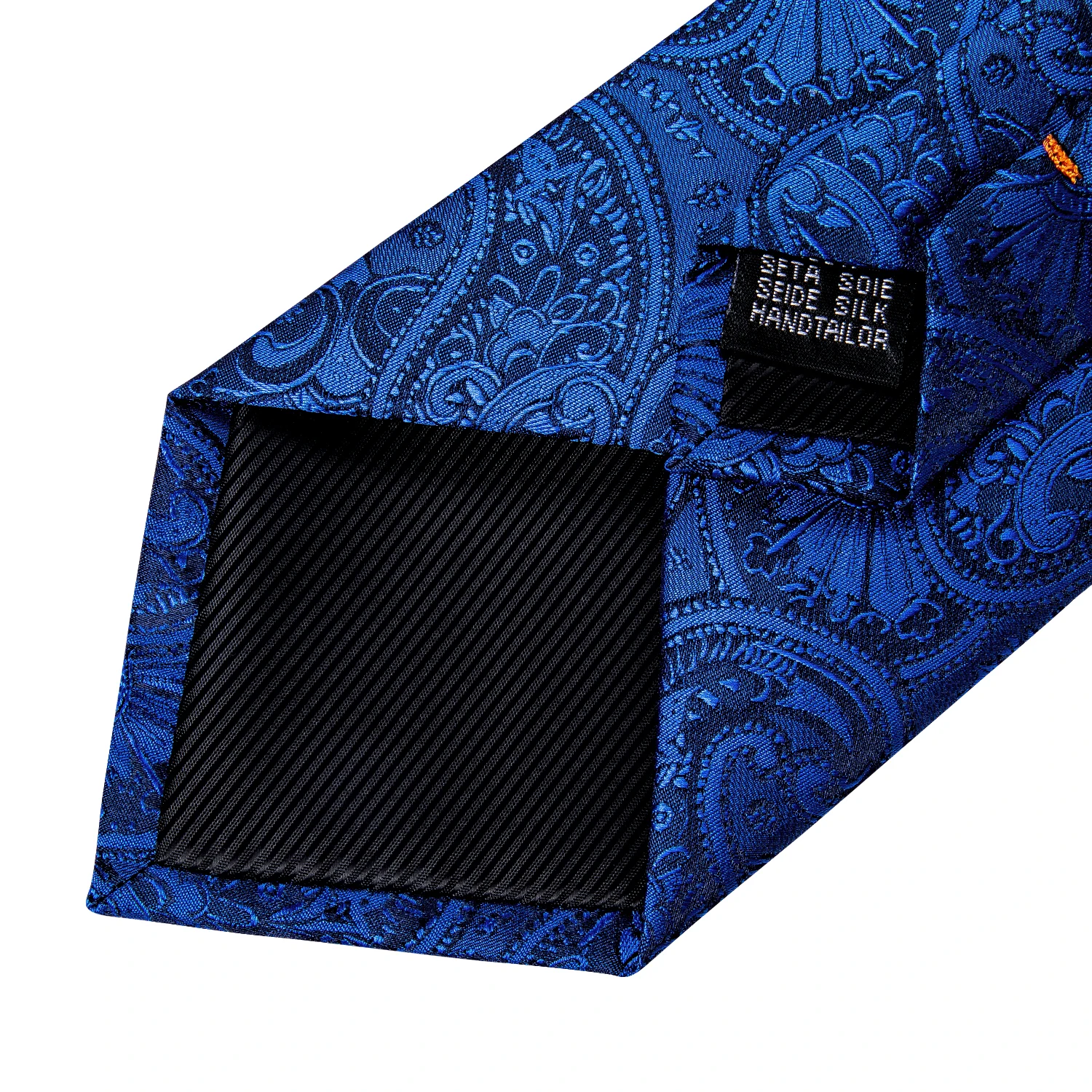Handmade Paisley Floral Royal Blue Men's Neck Tie Classic 8cm Width Woven Jacquard Tie With Pocket Square Cufflinks Brooch