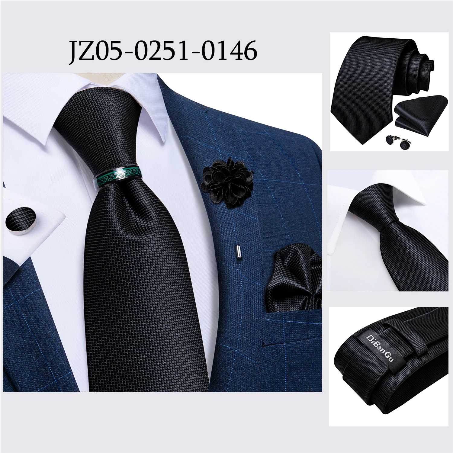 Handmade Paisley Floral Royal Blue Men's Neck Tie Classic 8cm Width Woven Jacquard Tie With Pocket Square Cufflinks Brooch