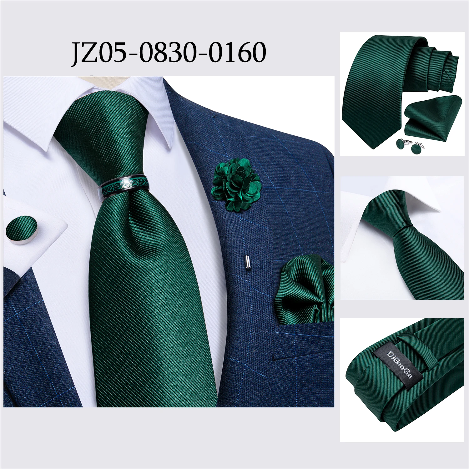Handmade Paisley Floral Royal Blue Men's Neck Tie Classic 8cm Width Woven Jacquard Tie With Pocket Square Cufflinks Brooch